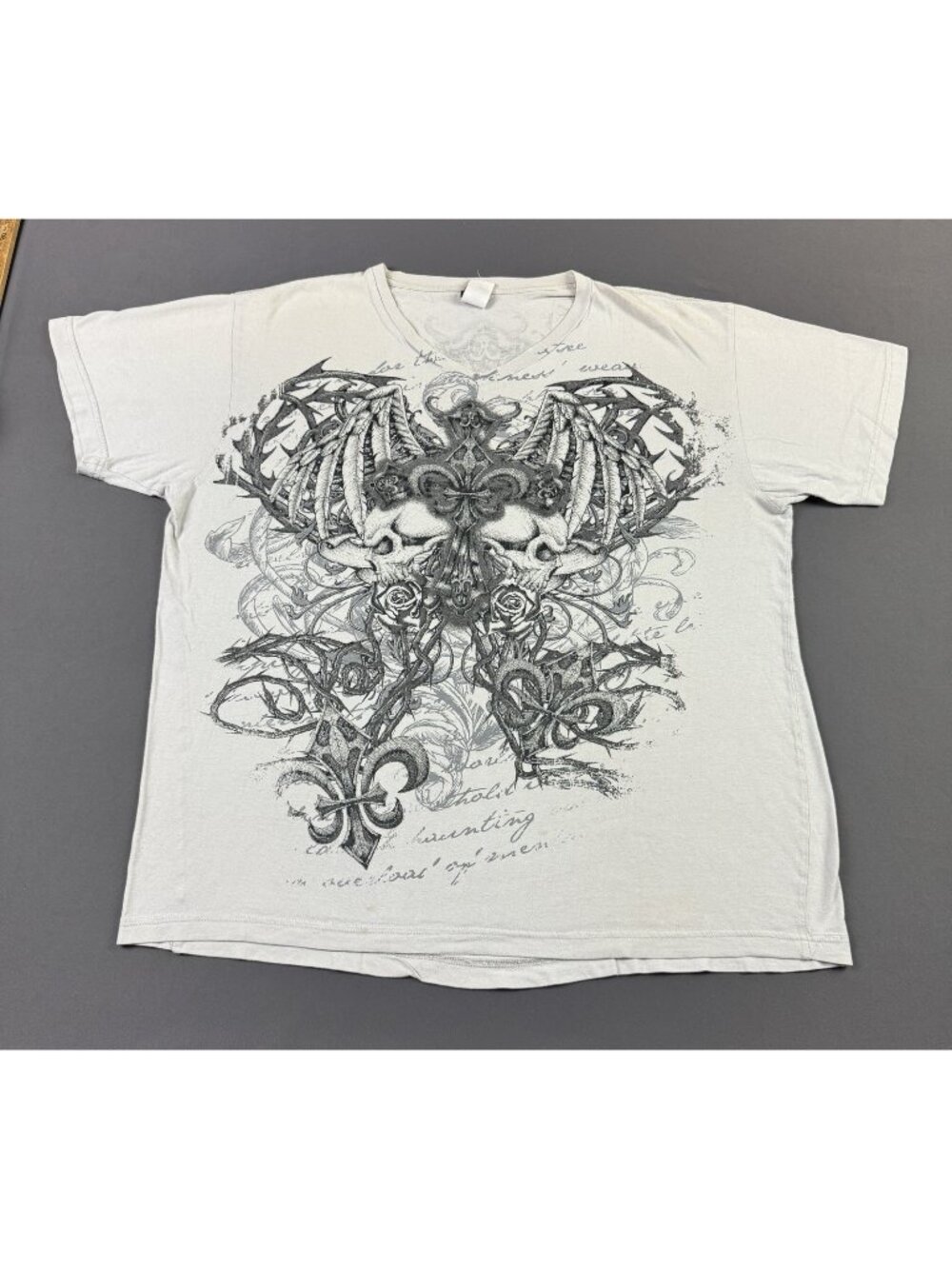 Rare Vintage Y2K Skull Demon Angel Affliction Style Graphic MMA Goth Grunge